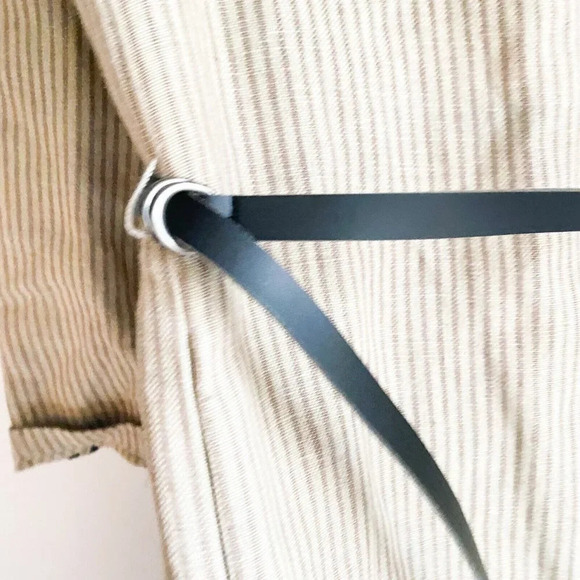 Zara Linen Striped Belted Whipstitch Simple Minimalist Coat  S - Picture 7 of 10